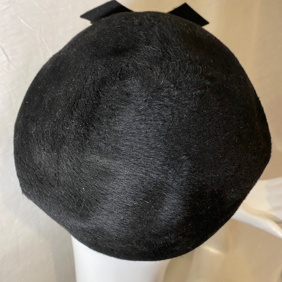 Ladies Blk Felt Vintage Red 3 Hammett Pillbox Hat - Picture 3 of 7